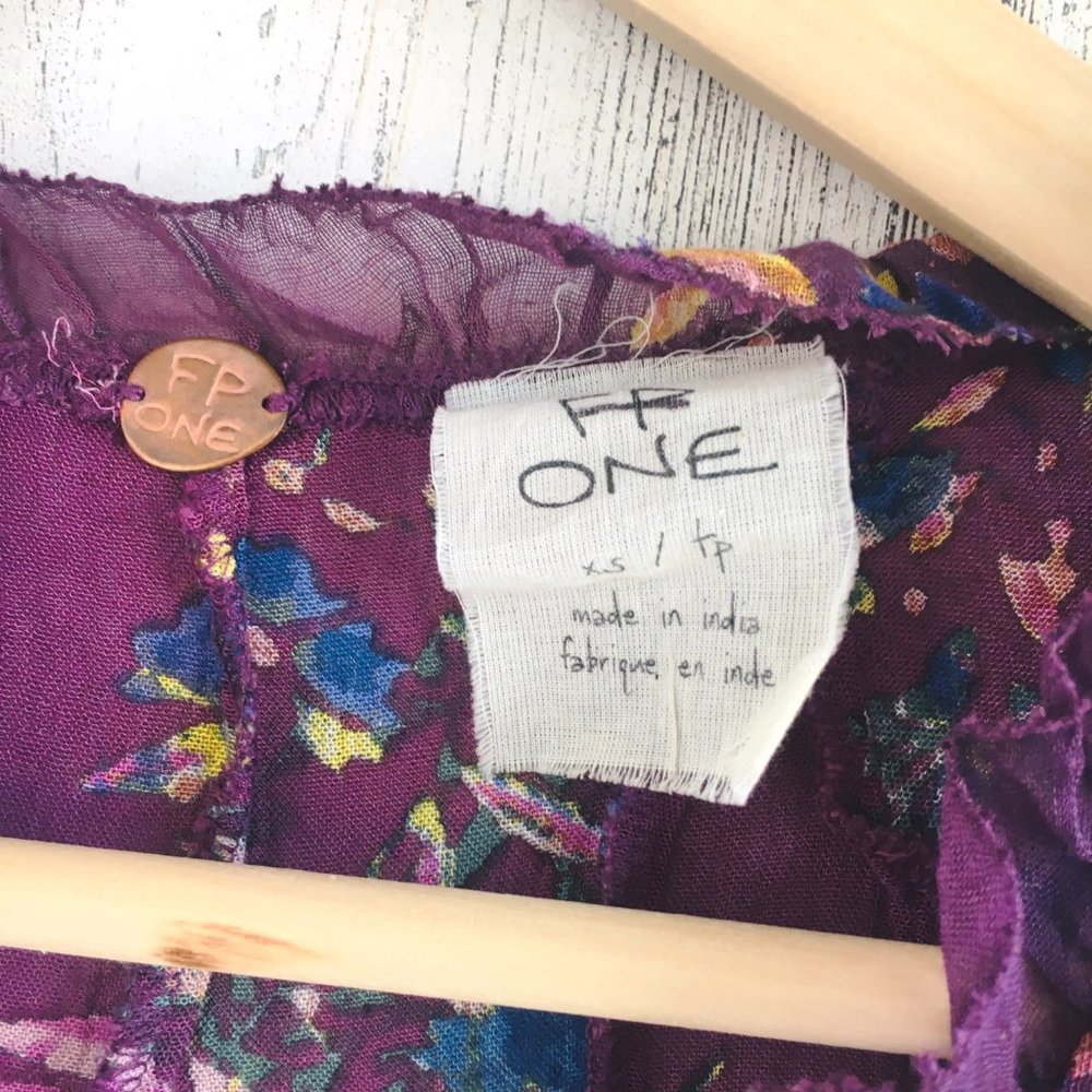 NWOT Free People FP ONE Gauze Wide Leg Jumpsuit Ruffled Purple XS - Picture 5 of 14